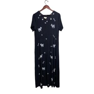 Long black comfy dress with doggies & bones and paw prints so so cute SZ Med